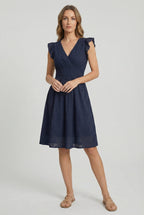 A-Line Eyelet Dress Smocked Waist Cap Sleeve Summer
