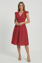 A-Line Eyelet Dress Smocked Waist Cap Sleeve Summer