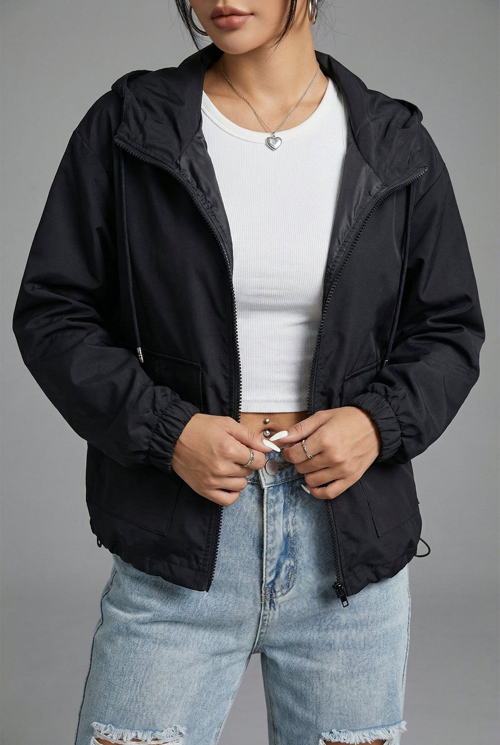 Spring Jacket Cropped Hooded Lightweight