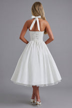 Wedding Guest Midi Dress Halter A-Line Ascot
