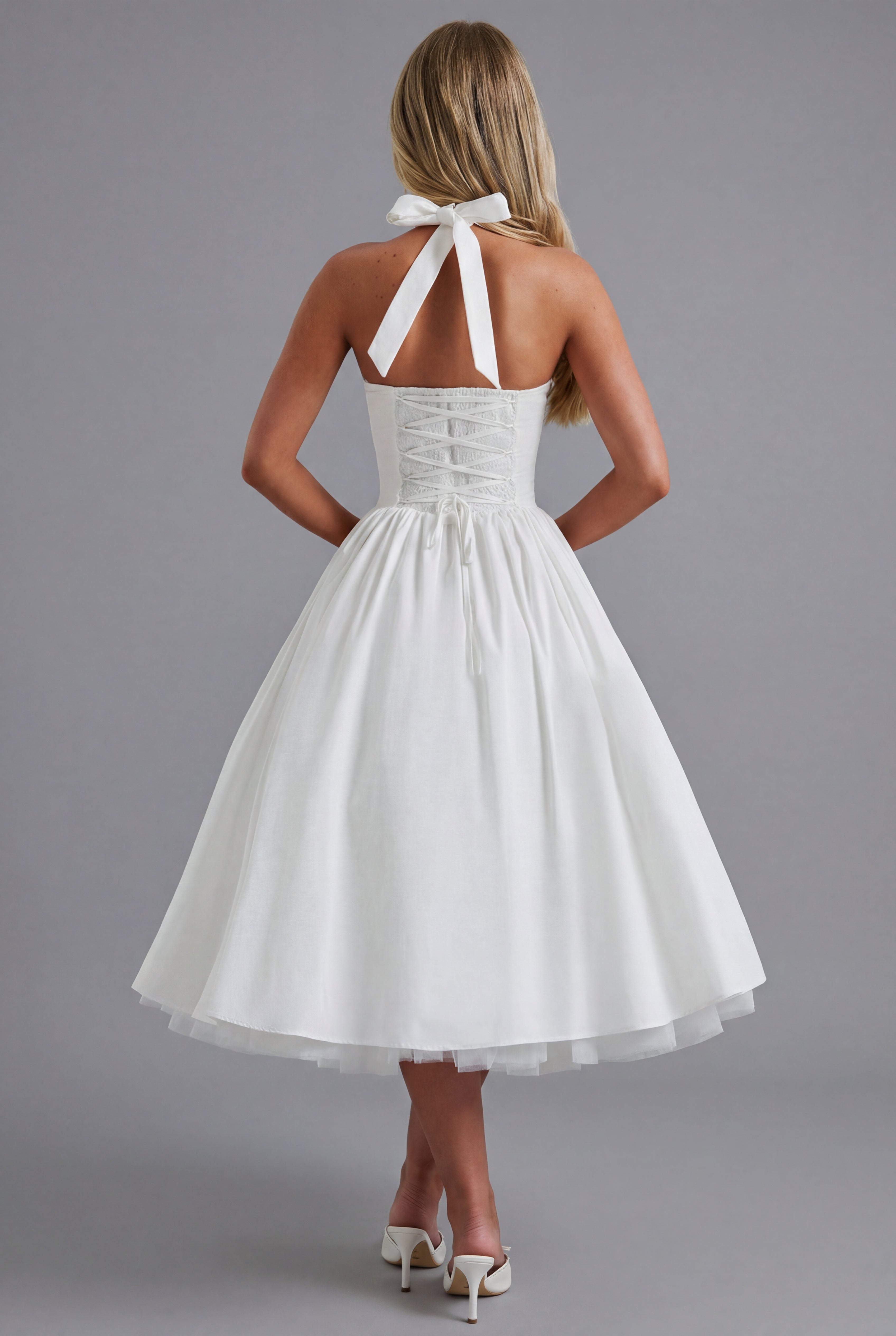Wedding Guest Midi Dress Halter A-Line Ascot