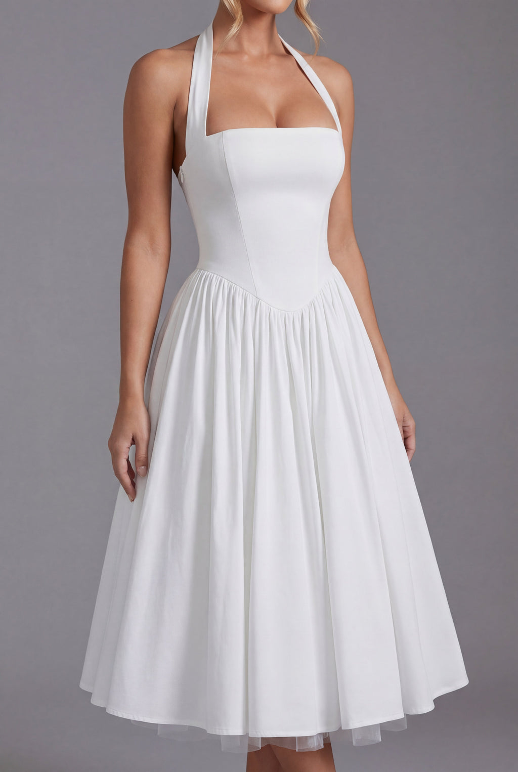 Wedding Guest Midi Dress Halter A-Line Ascot