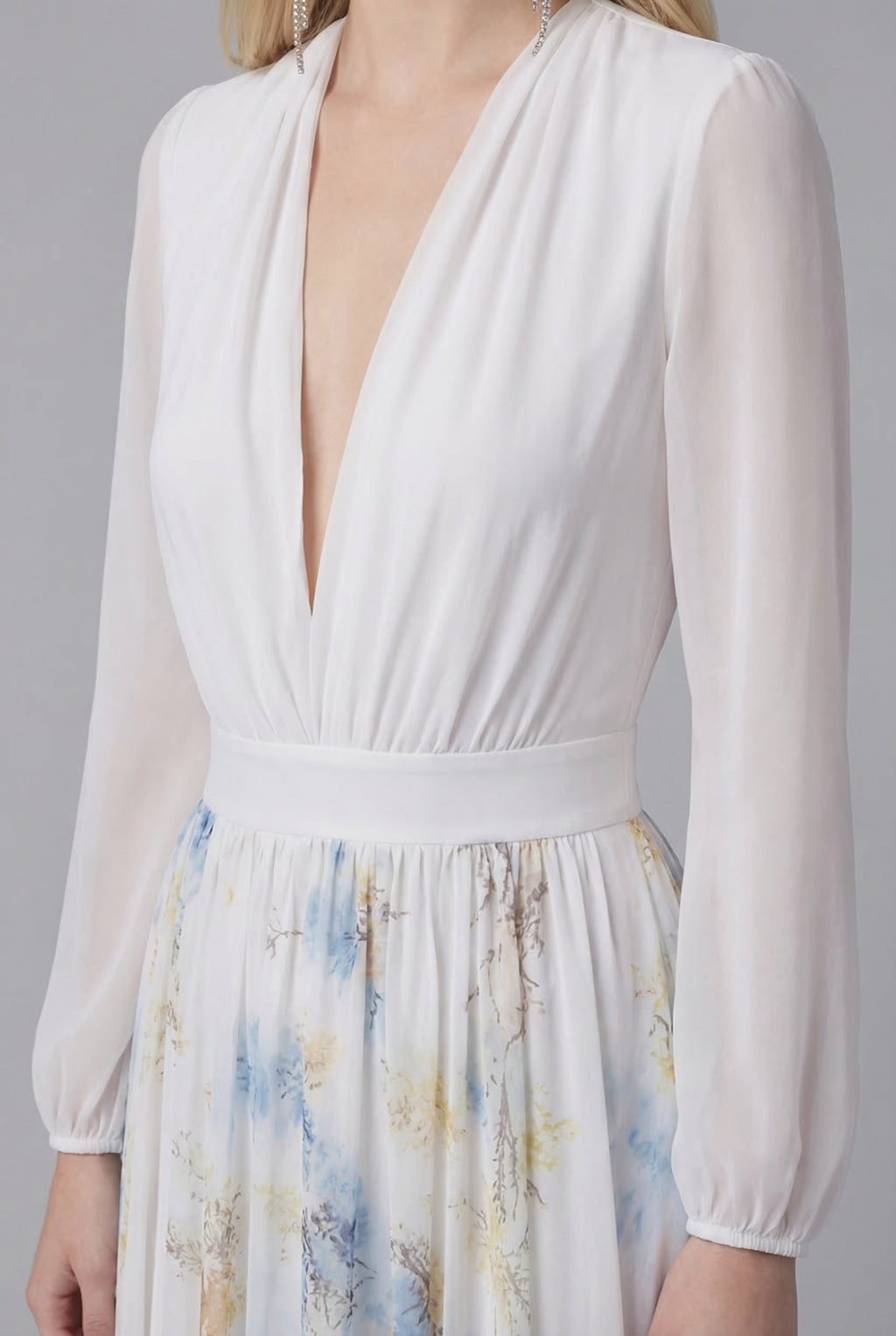 Floral Maxi Dress Chiffon Long Sleeve Ascot