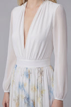 Floral Maxi Dress Chiffon Long Sleeve Ascot