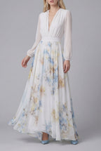 Floral Maxi Dress Chiffon Long Sleeve Ascot