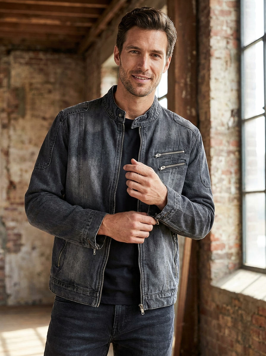 Men's Zip Up Jacket Pocket Detail Sleek Casual Everyday