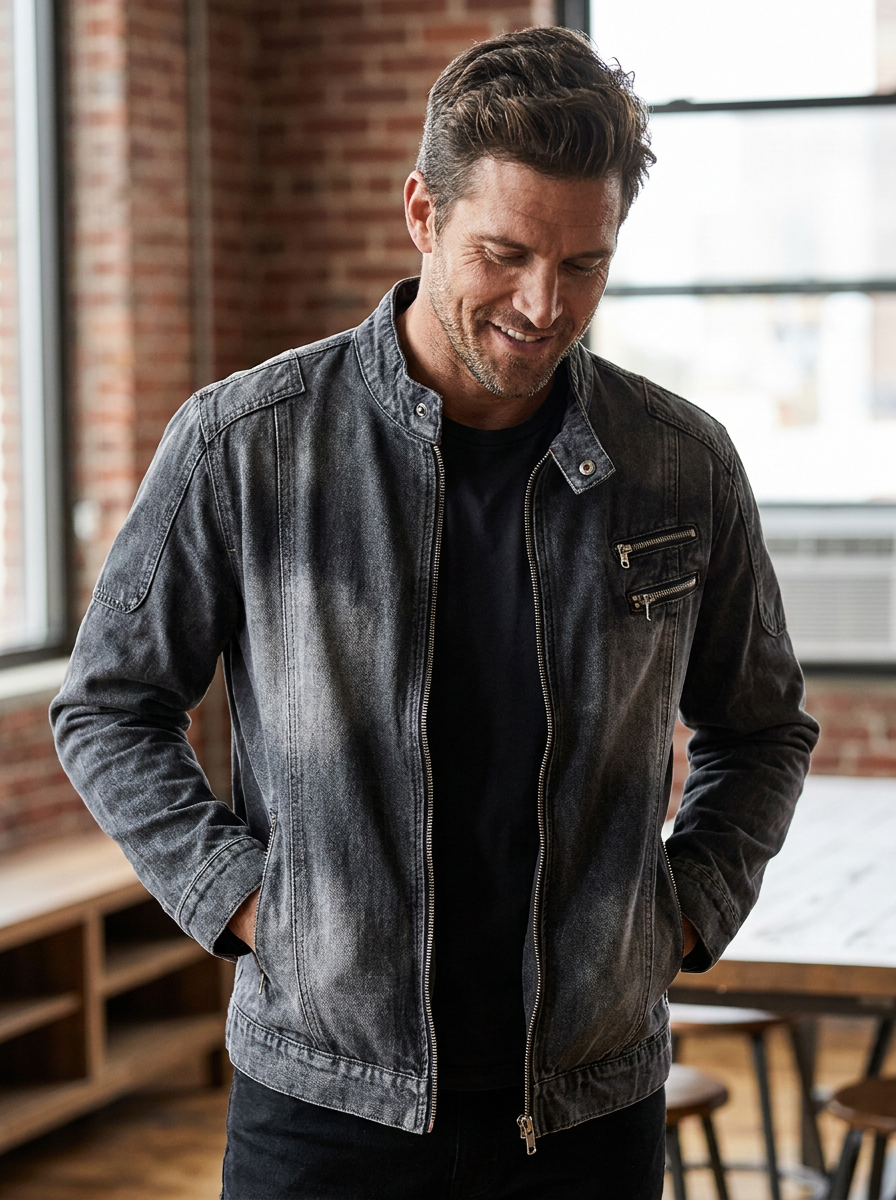 Men's Zip Up Jacket Pocket Detail Sleek Casual Everyday