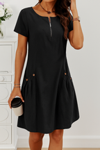 Button Detail Mini Dress Pockets Casual Jersey