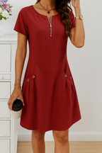 Button Detail Mini Dress Pockets Casual Jersey
