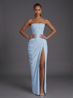 Wedding Guest Dress Corset Strapless Ruched Split