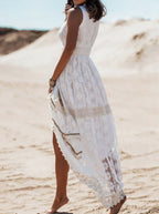 Boho Lace Maxi Dress V-Neck High-Low Hem