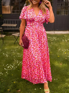 Floral Maxi Dress Short Flutter Sleeve V-Neck