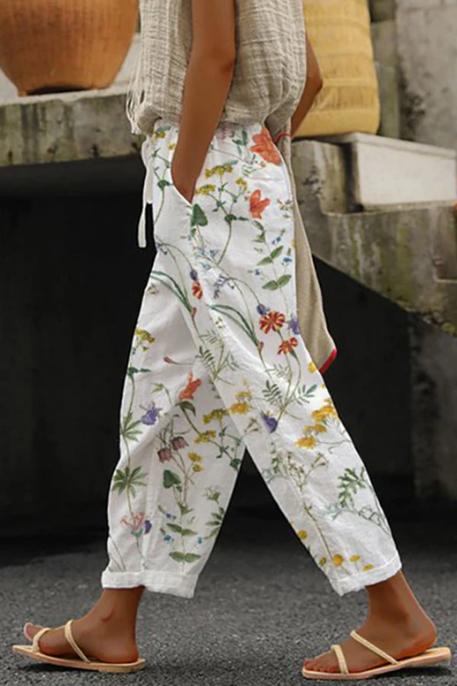 Printed Button Pocket Trousers Casual Unique