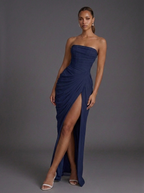 Wedding Guest Dress Corset Strapless Ruched Split