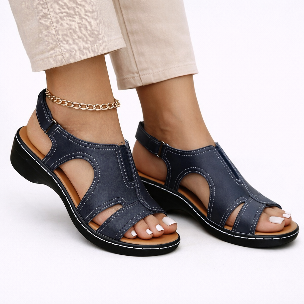 Leather Flat Sandals with Gold Ankle Strap Everyday Comfort