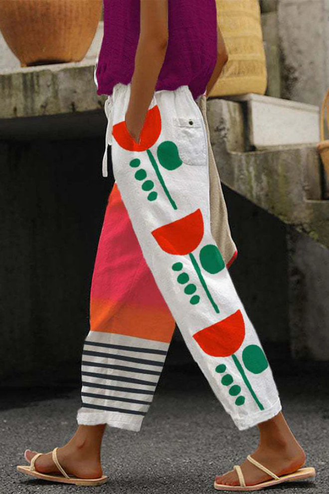 Printed Button Pocket Trousers Casual Unique