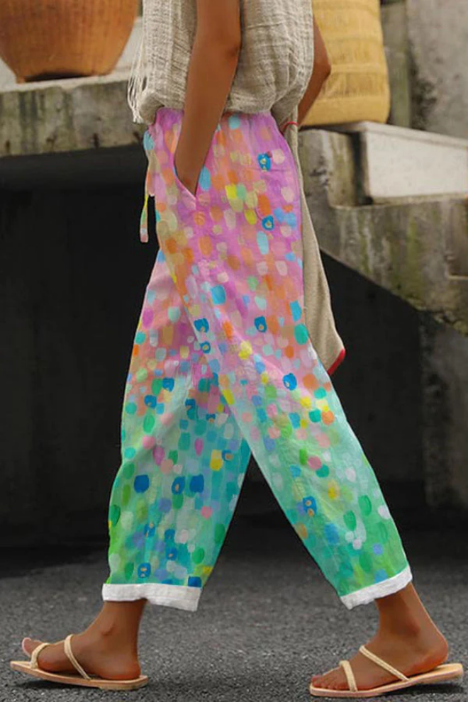 Printed Button Pocket Trousers Casual Unique