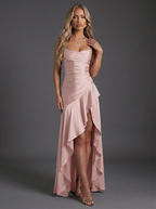 Wedding Guest Dress Maxi Satin Ruched Split