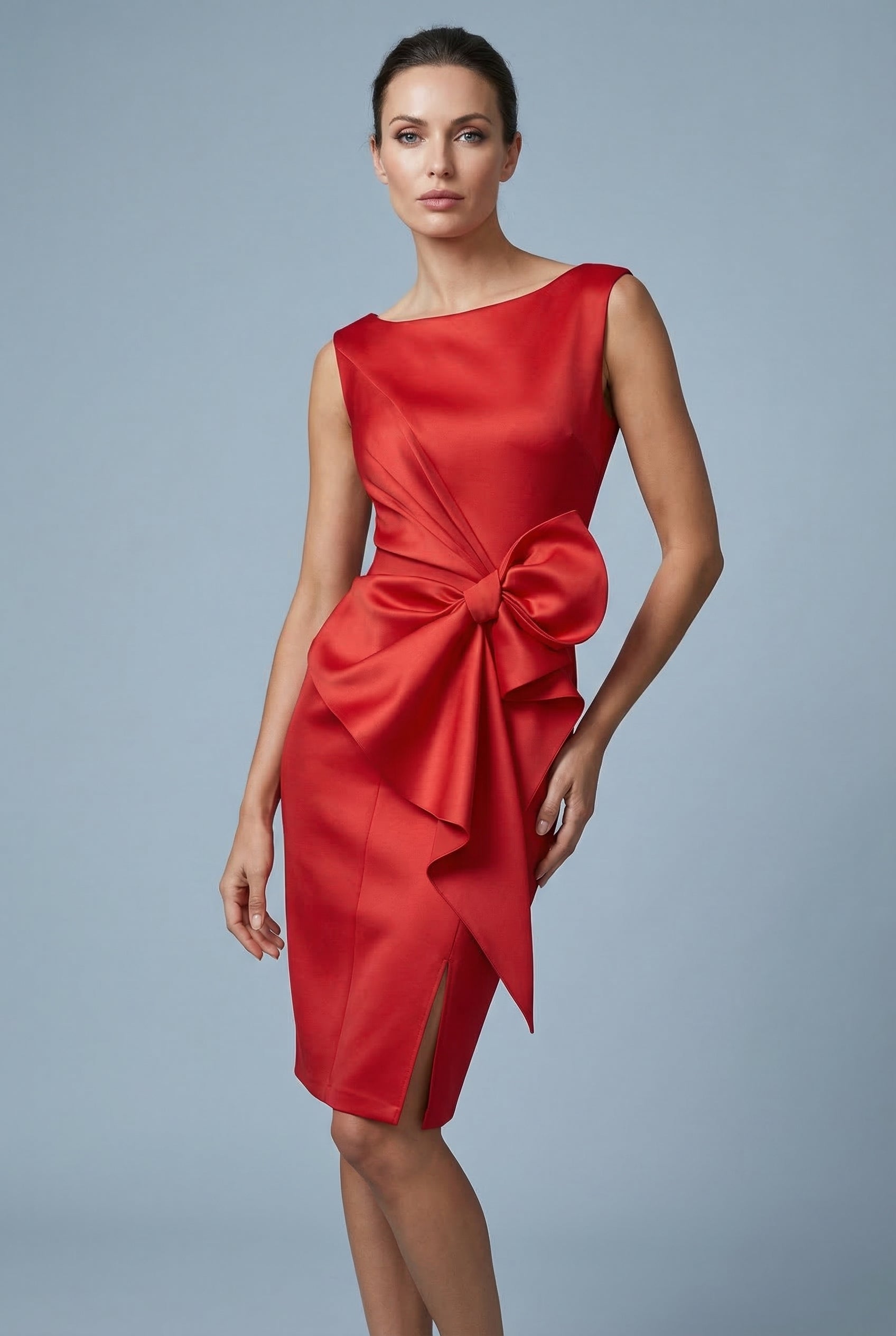 Bow Waist Sleeveless Cocktail Midi Dress Occasion