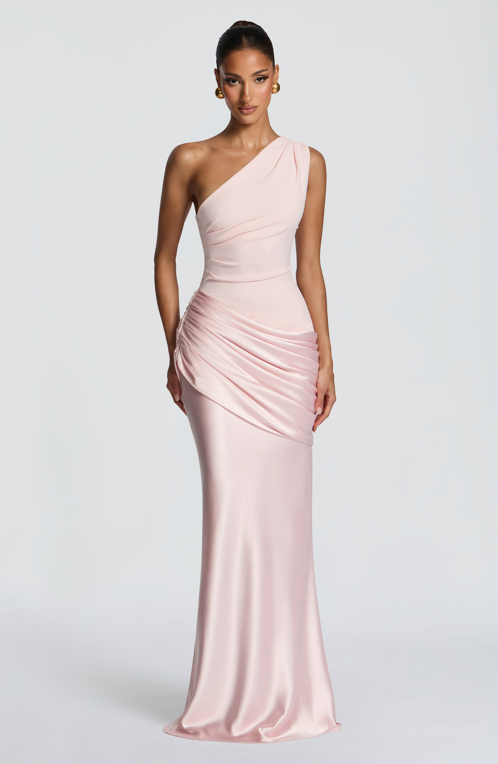 Graduation Dress One Shoulder Satin Ruched Maxi