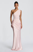 Graduation Dress One Shoulder Satin Ruched Maxi