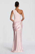 Graduation Dress One Shoulder Satin Ruched Maxi