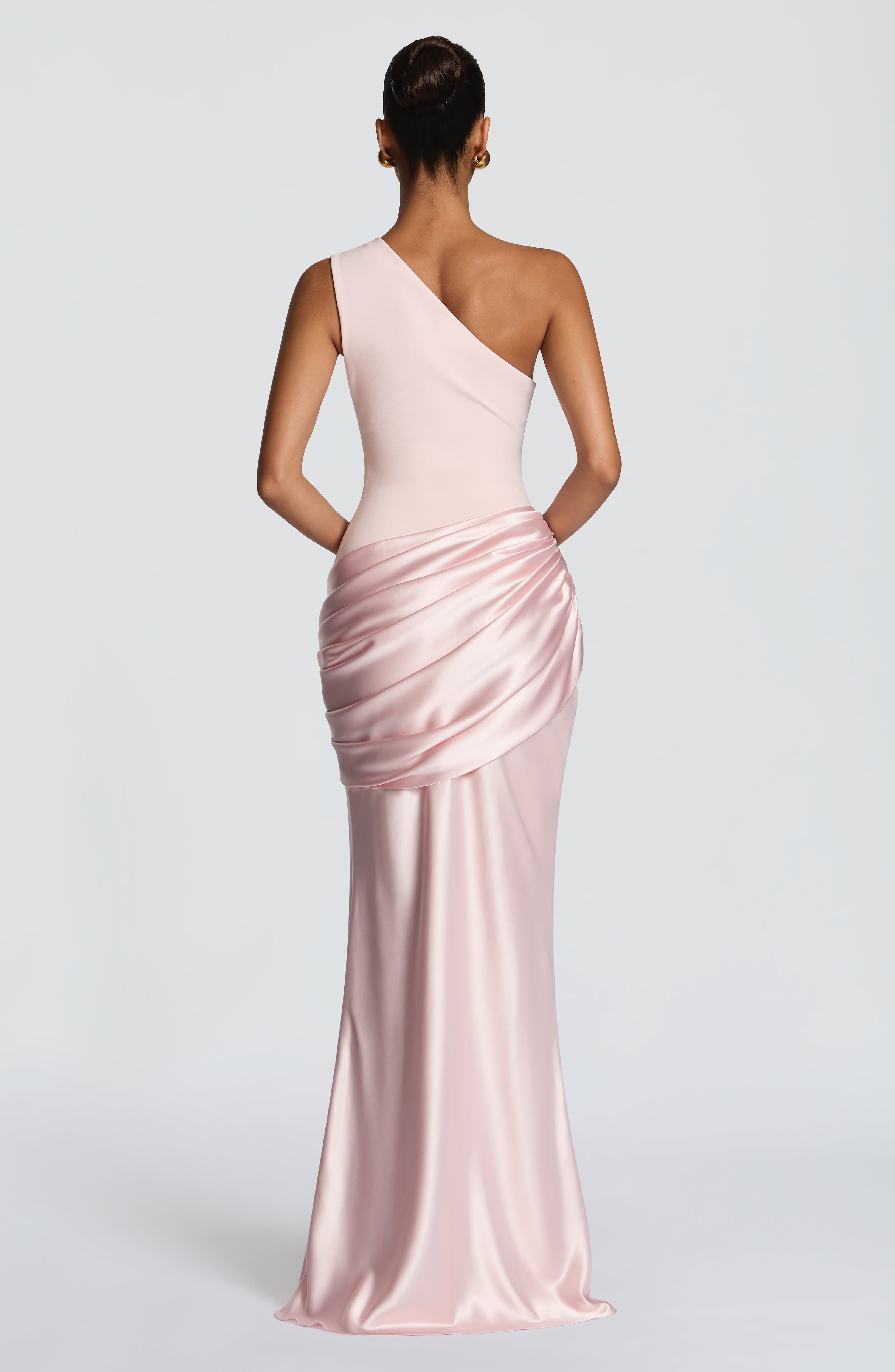 Graduation Dress One Shoulder Satin Ruched Maxi