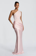 Graduation Dress One Shoulder Satin Ruched Maxi