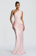 Graduation Dress One Shoulder Satin Ruched Maxi