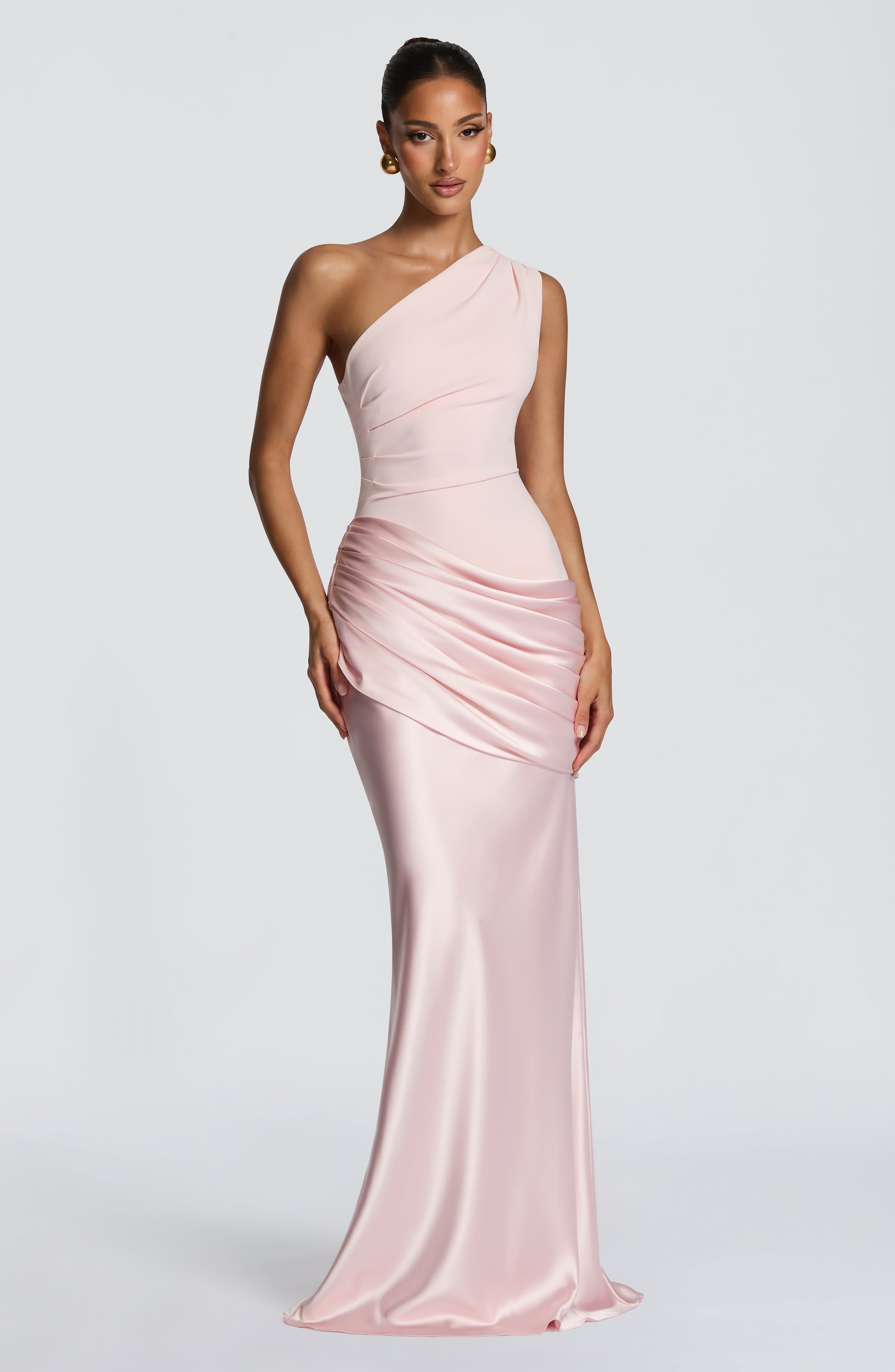 Graduation Dress One Shoulder Satin Ruched Maxi