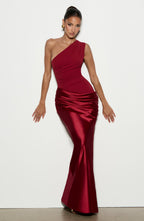 Graduation Dress One Shoulder Satin Ruched Maxi