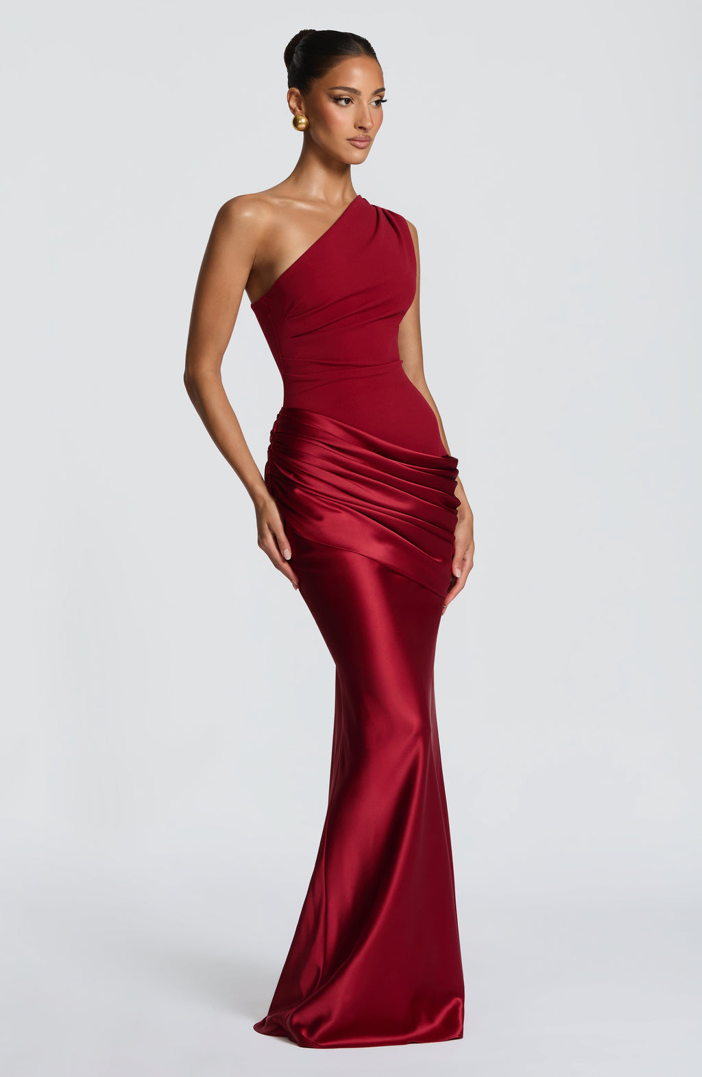 Graduation Dress One Shoulder Satin Ruched Maxi