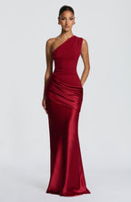 Graduation Dress One Shoulder Satin Ruched Maxi