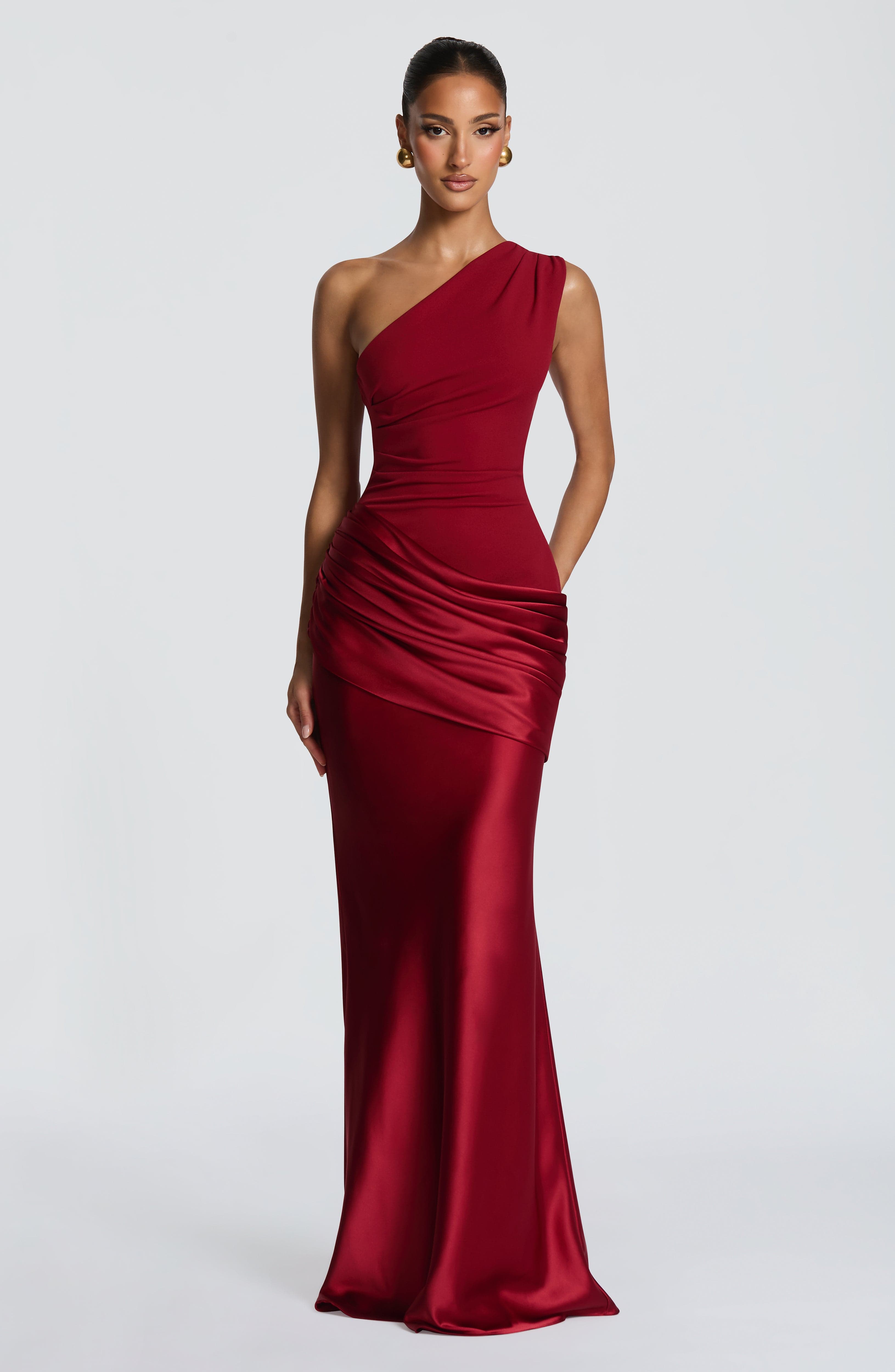 Graduation Dress One Shoulder Satin Ruched Maxi