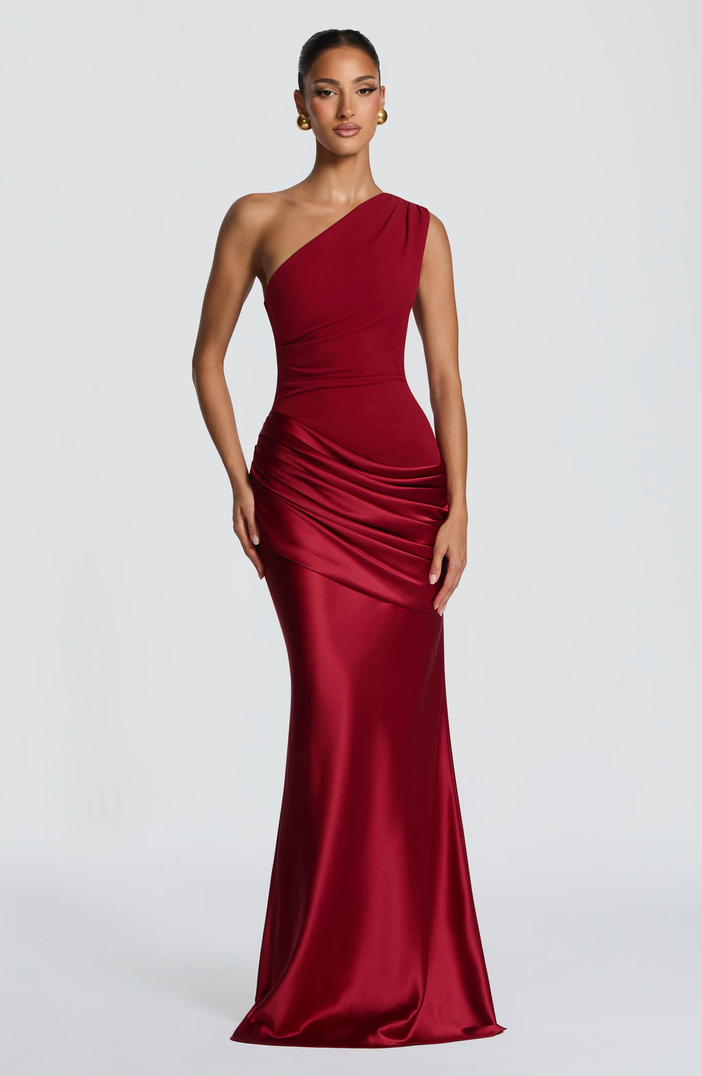 Graduation Dress One Shoulder Satin Ruched Maxi