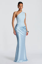 Graduation Dress One Shoulder Satin Ruched Maxi