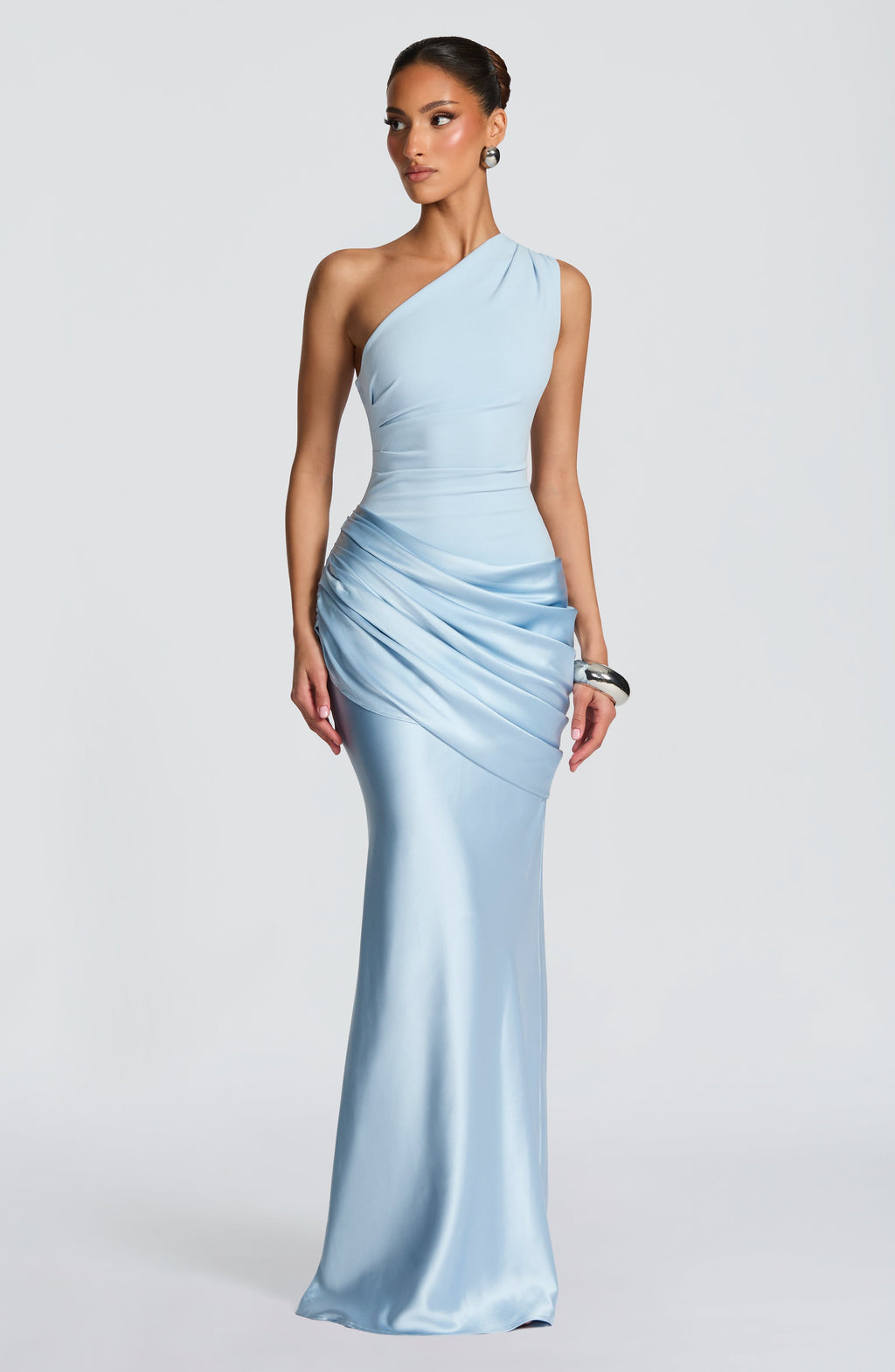 Graduation Dress One Shoulder Satin Ruched Maxi