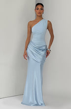 Graduation Dress One Shoulder Satin Ruched Maxi