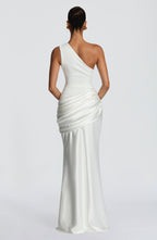 Graduation Dress One Shoulder Satin Ruched Maxi