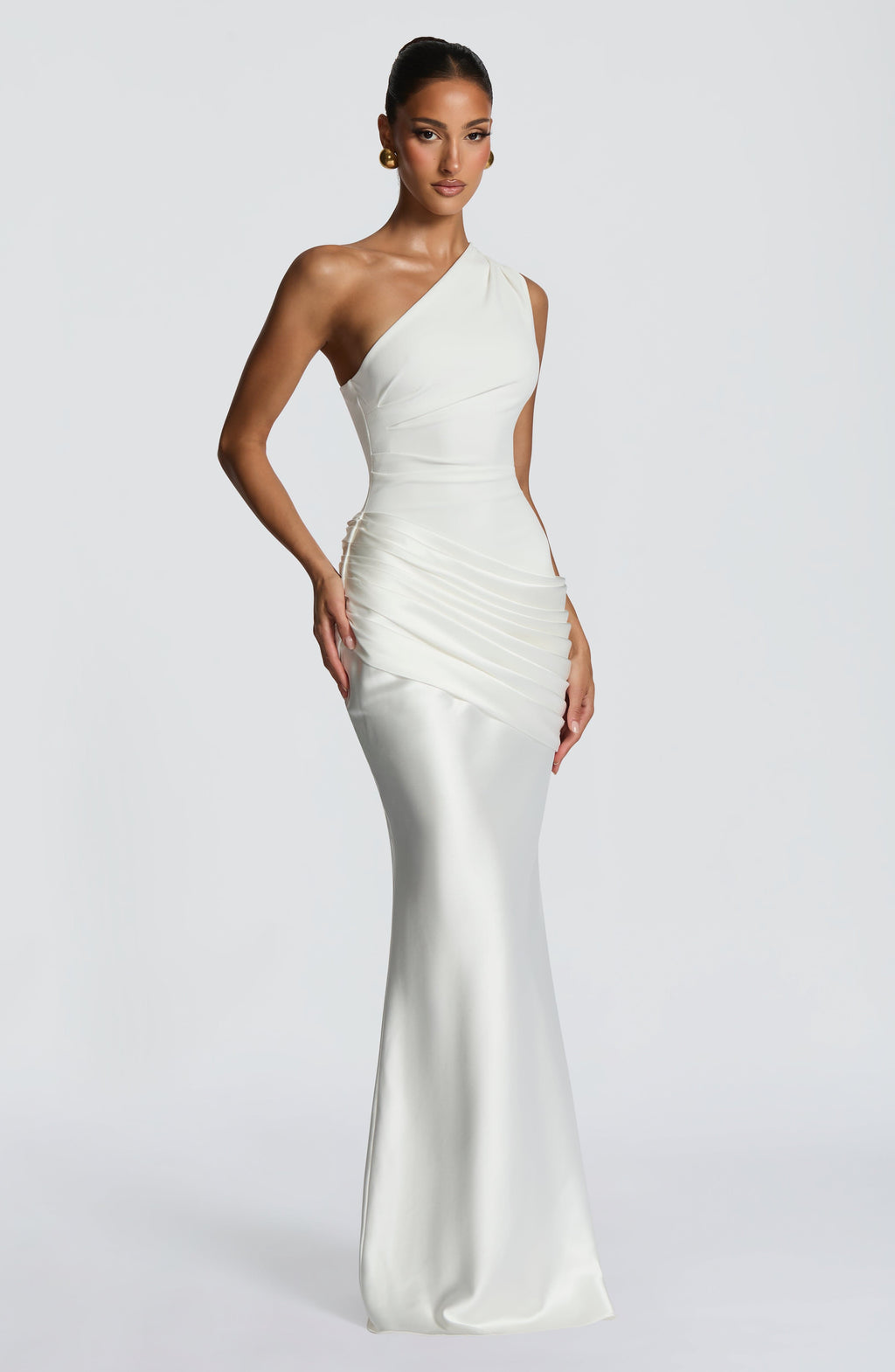 Graduation Dress One Shoulder Satin Ruched Maxi