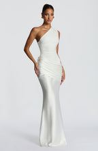Graduation Dress One Shoulder Satin Ruched Maxi