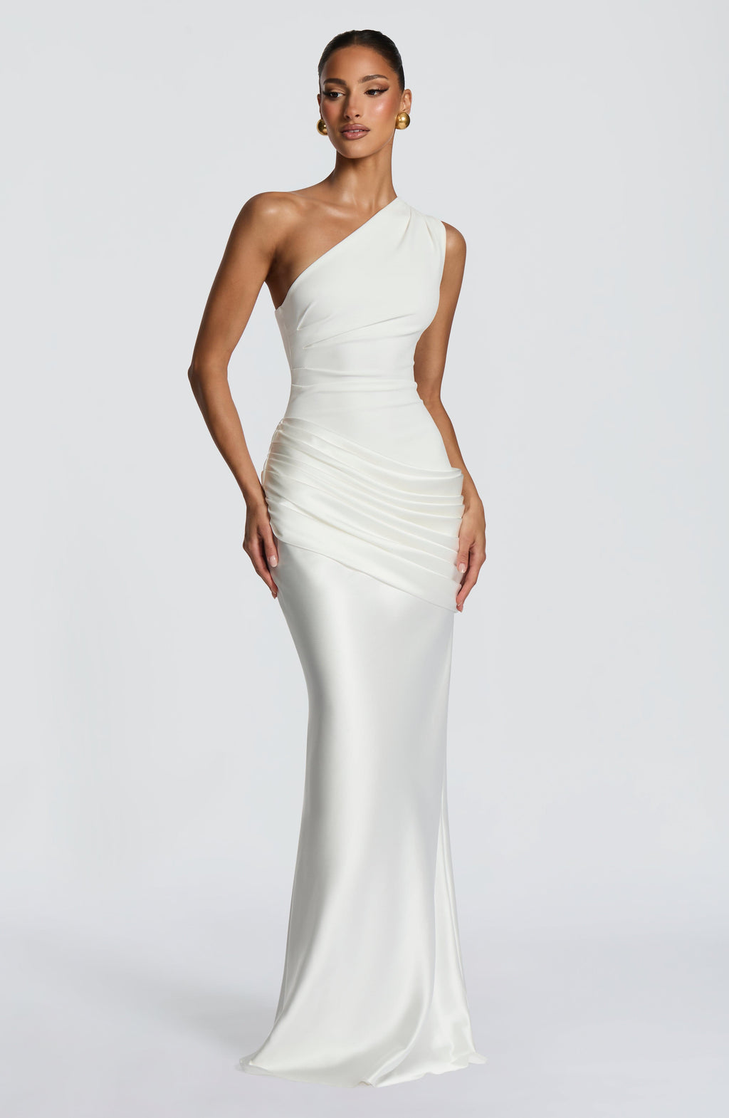 Graduation Dress One Shoulder Satin Ruched Maxi