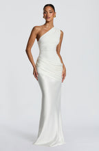 Graduation Dress One Shoulder Satin Ruched Maxi