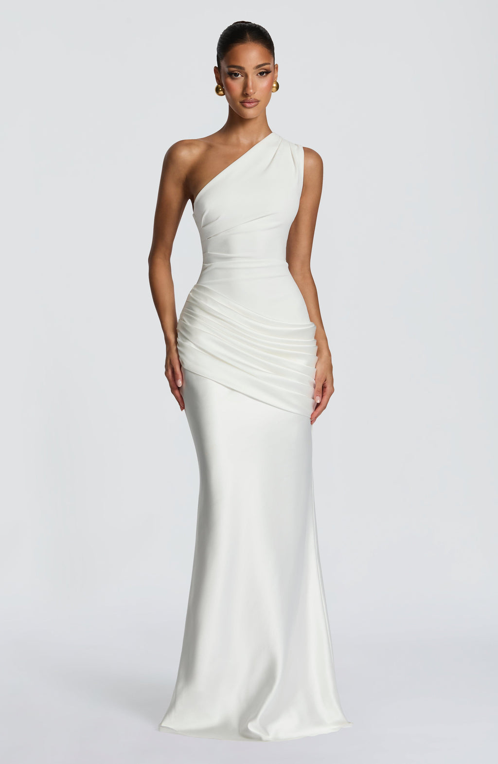 Graduation Dress One Shoulder Satin Ruched Maxi