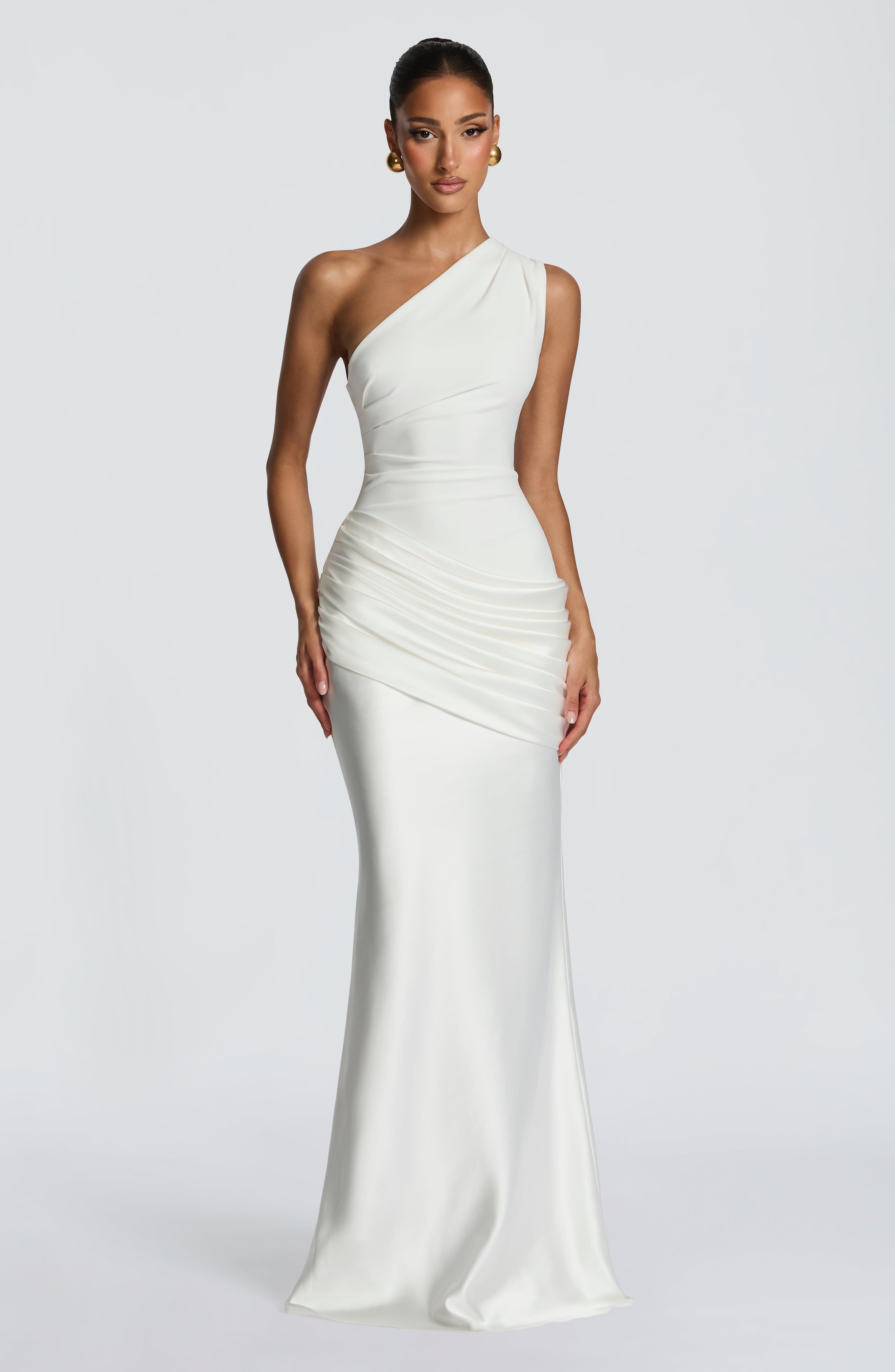 Graduation Dress One Shoulder Satin Ruched Maxi