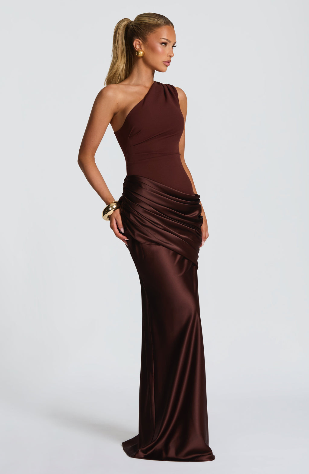 Graduation Dress One Shoulder Satin Ruched Maxi
