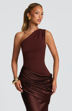 Graduation Dress One Shoulder Satin Ruched Maxi