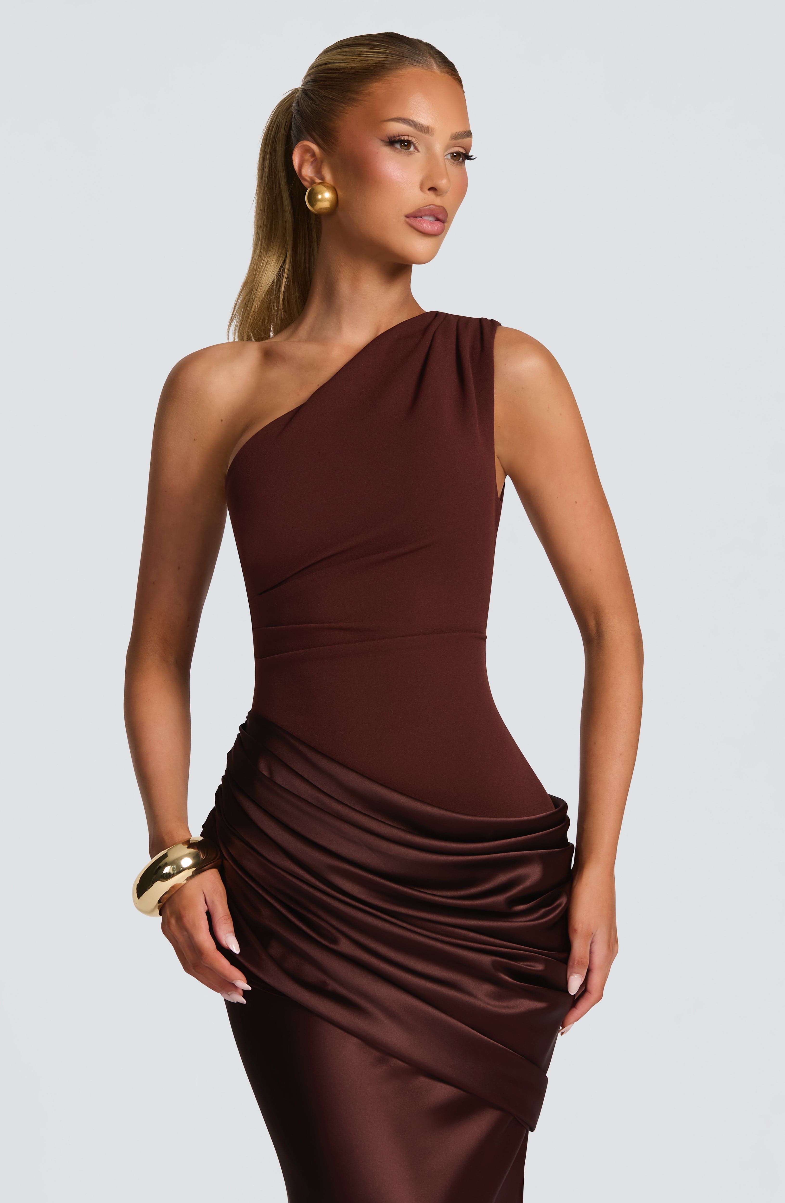 Graduation Dress One Shoulder Satin Ruched Maxi