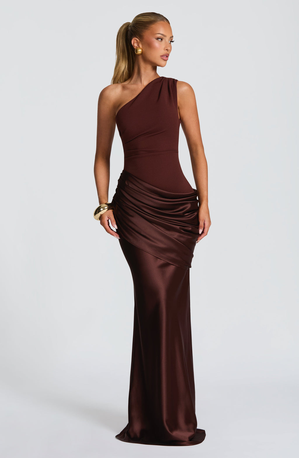 Graduation Dress One Shoulder Satin Ruched Maxi