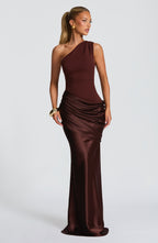 Graduation Dress One Shoulder Satin Ruched Maxi